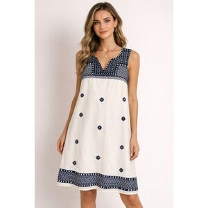 Beachlunchlounge Lliya Size 8 Cream Navy Cotton Embroidered Shift Dress Summer